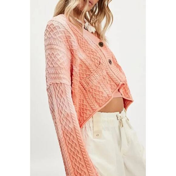 NWT Free People Washed Ashore Cardi Pink Cloud Combo Size Small - Picture 2 of 4